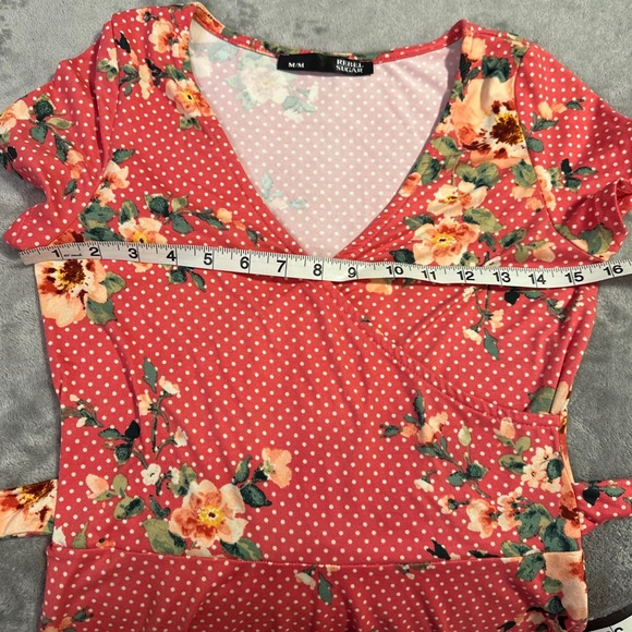 Rebel Sugar Pink Floral Short Sleeve Dress Women's Size M Faux Wrap Summer Girly - Picture 3 of 7